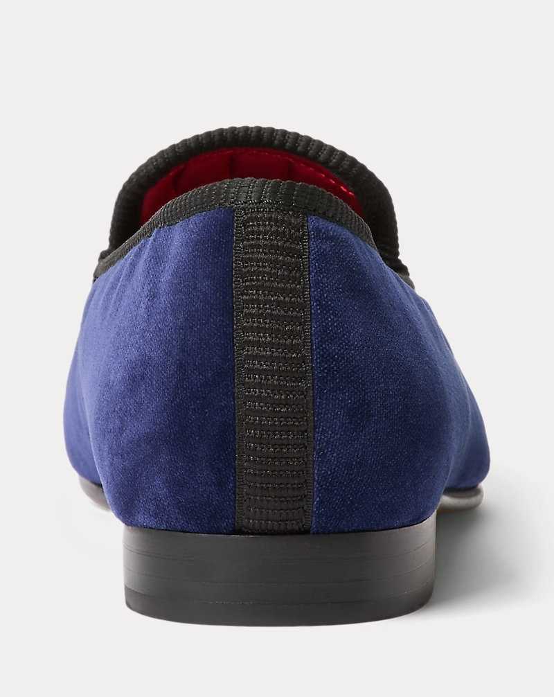 Zapatos Formales Ralph Lauren Paxton Crest Velvet Slipper Hombre Azul Marino | TZFGVOW-18 - vista 3
