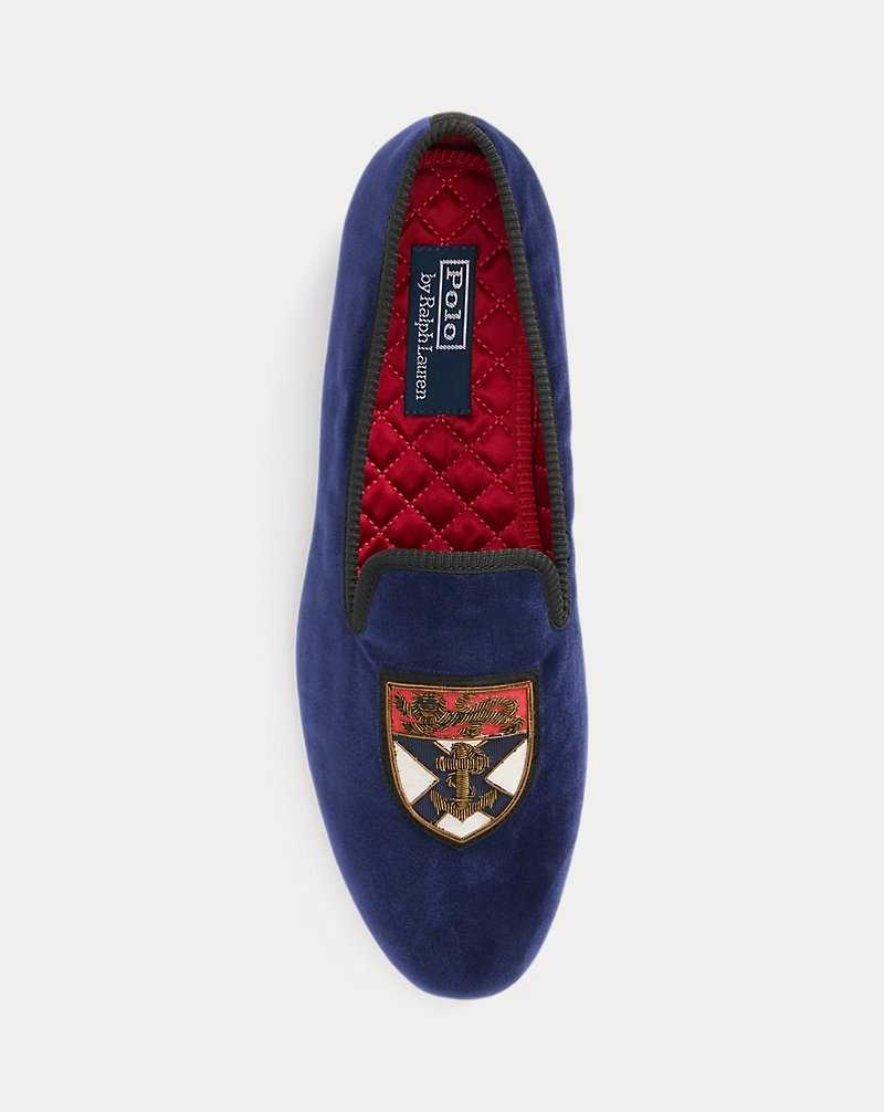 Zapatos Formales Ralph Lauren Paxton Crest Velvet Slipper Hombre Azul Marino | TZFGVOW-18 - vista 4
