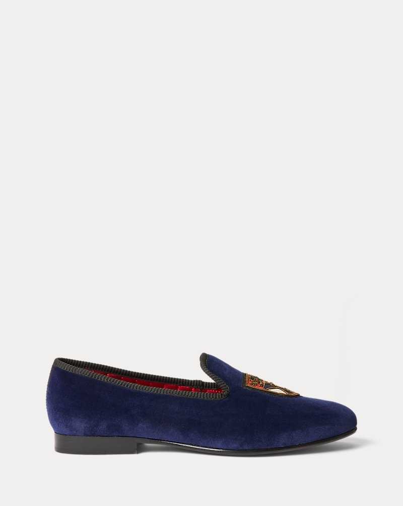 Zapatos Formales Ralph Lauren Paxton Crest Velvet Slipper Hombre Azul Marino | TZFGVOW-18 - vista 1