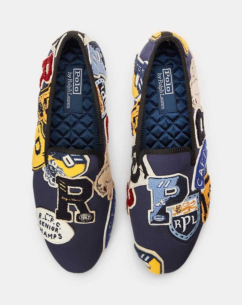 Zapatos Formales Ralph Lauren Paxton Logo-Patch Canvas Slipper Hombre Azul Marino | XKCOZSD-14 - vista 4