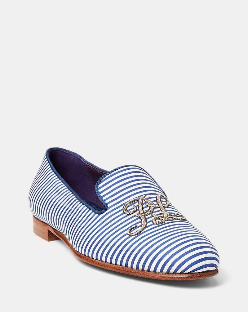 Zapatos Planos Ralph Lauren Alonzo Embroidered Striped Slipper Mujer Azules | JHCXURE-61 - vista 2