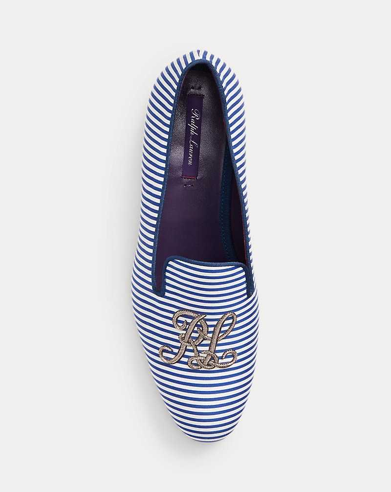Zapatos Planos Ralph Lauren Alonzo Embroidered Striped Slipper Mujer Azules | JHCXURE-61 - vista 4