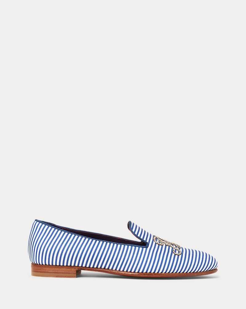Zapatos Planos Ralph Lauren Alonzo Embroidered Striped Slipper Mujer Azules | JHCXURE-61 - vista 1