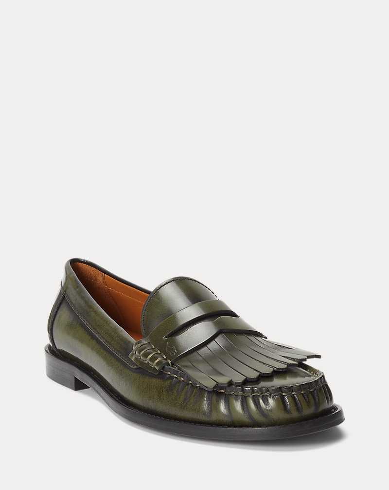 Zapatos Planos Ralph Lauren Ashtyn Fringe-Trim Calfskin Loafer Mujer Verde Oliva | NXOULEF-04 - vista 2