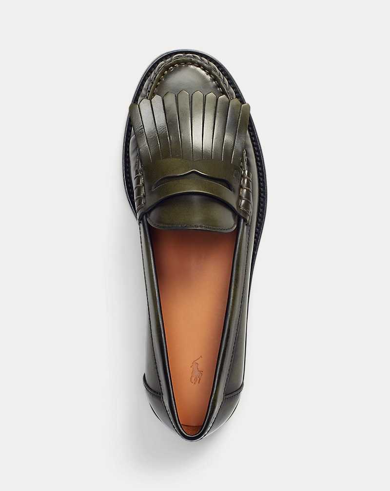 Zapatos Planos Ralph Lauren Ashtyn Fringe-Trim Calfskin Loafer Mujer Verde Oliva | NXOULEF-04 - vista 4
