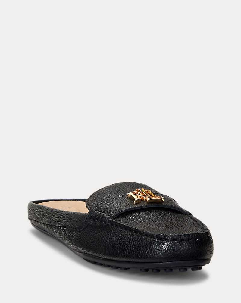 Zapatos Planos Ralph Lauren Barnsbury Pebbled Leather Mule Mujer Negros | TZJMHEG-70 - vista 2