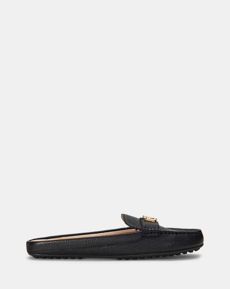 Zapatos Planos Ralph Lauren Barnsbury Pebbled Leather Mule Mujer Negros | TZJMHEG-70 - vista 1