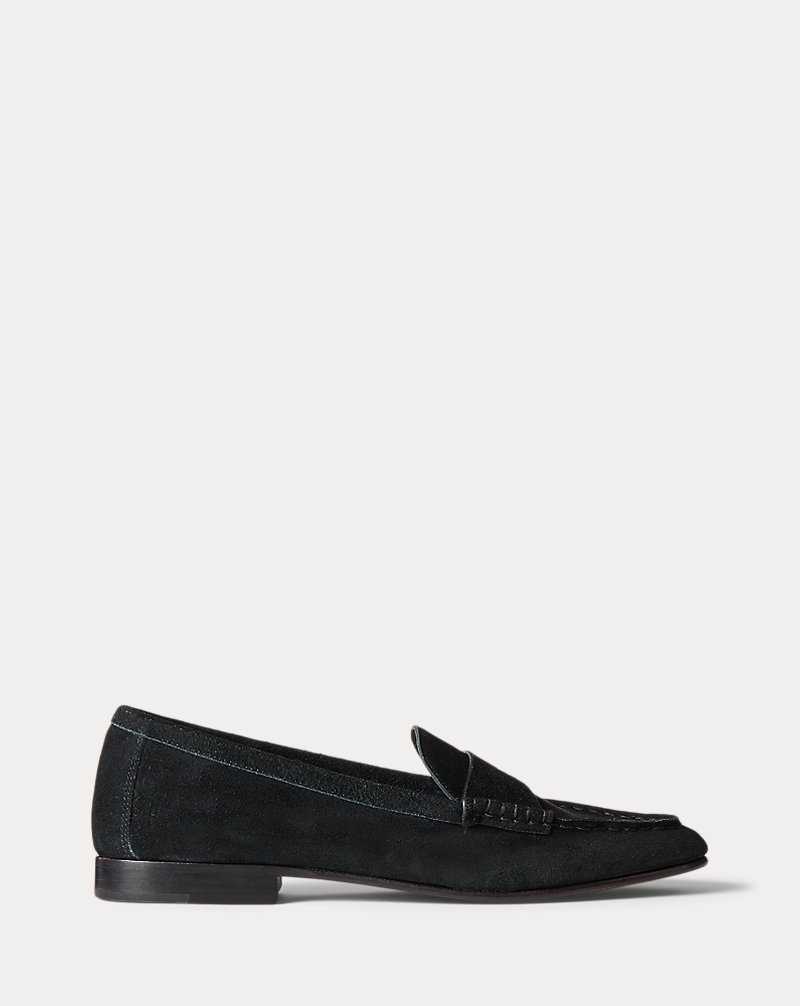 Zapatos Planos Ralph Lauren Embossed-Pony Suede Penny Loafer Mujer Negros | LVRGIMU-38 - vista 1