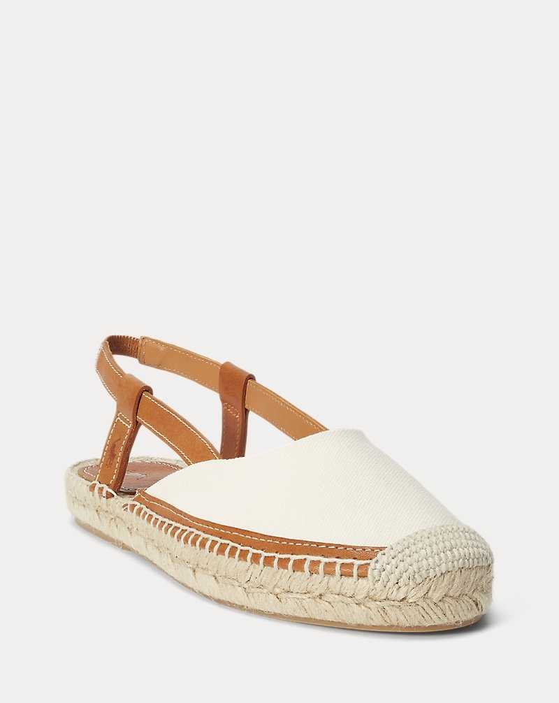 Zapatos Planos Ralph Lauren Leather-Trim Canvas Slingback Mujer Natural | RKNSITF-39 - vista 2