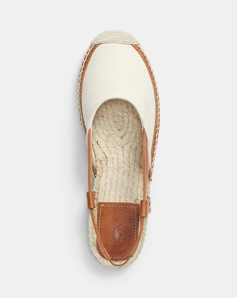 Zapatos Planos Ralph Lauren Leather-Trim Canvas Slingback Mujer Natural | RKNSITF-39 - vista 4