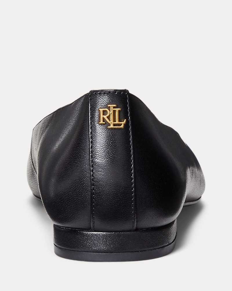 Zapatos Planos Ralph Lauren Londyn Burnished Leather Ballet Mujer Negros | DBATYSF-57 - vista 3