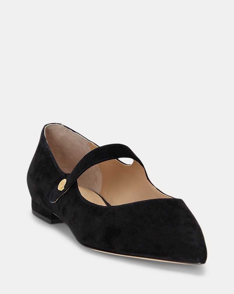 Zapatos Planos Ralph Lauren Londyn Suede Mary Jane Mujer Negros | FYVODZA-45 - vista 2