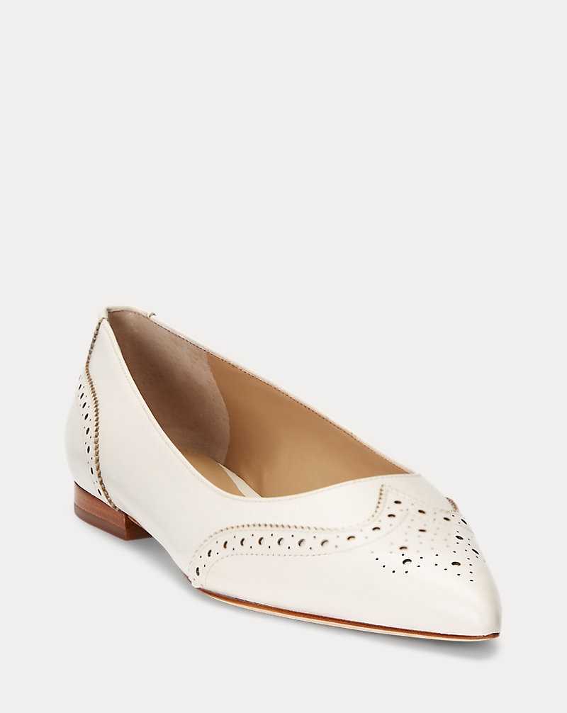 Zapatos Planos Ralph Lauren Loraine Nappa Leather Ballet Mujer Blancos | XHGWKDM-67 - vista 2