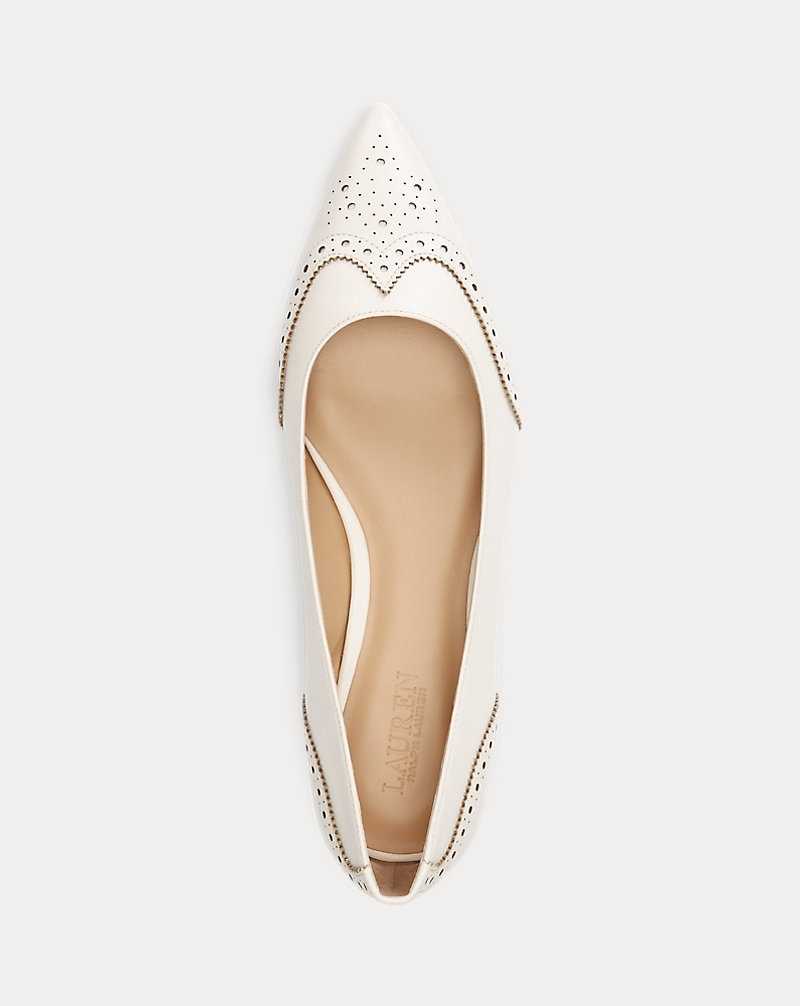 Zapatos Planos Ralph Lauren Loraine Nappa Leather Ballet Mujer Blancos | XHGWKDM-67 - vista 4