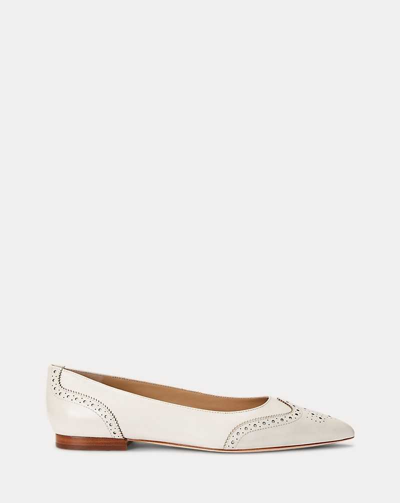 Zapatos Planos Ralph Lauren Loraine Nappa Leather Ballet Mujer Blancos | XHGWKDM-67 - vista 1