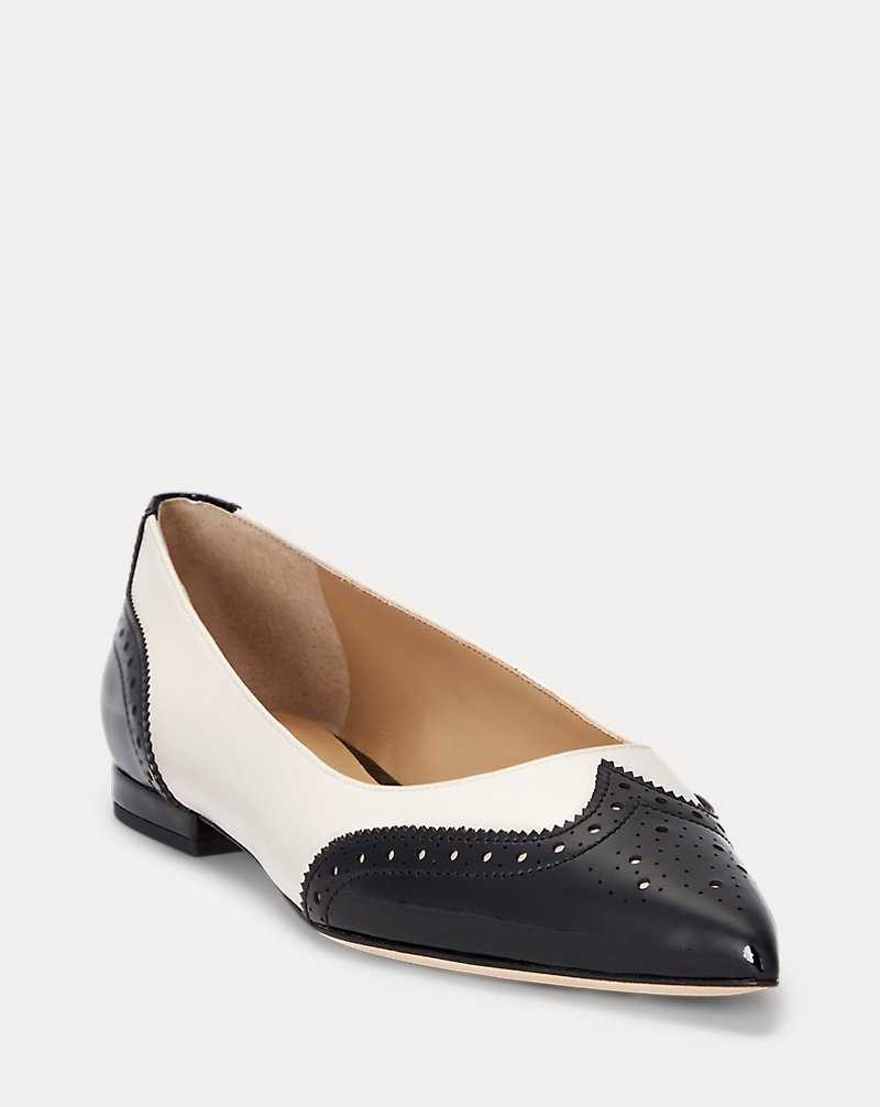 Zapatos Planos Ralph Lauren Loraine Patent-Leather-Trim Ballet Mujer Soft White/Black | OHNQREP-72 - vista 2