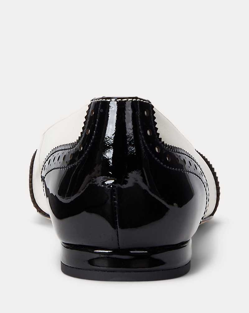Zapatos Planos Ralph Lauren Loraine Patent-Leather-Trim Ballet Mujer Soft White/Black | OHNQREP-72 - vista 3