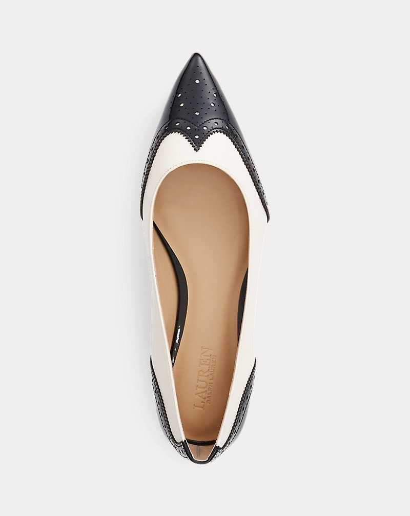 Zapatos Planos Ralph Lauren Loraine Patent-Leather-Trim Ballet Mujer Soft White/Black | OHNQREP-72 - vista 4