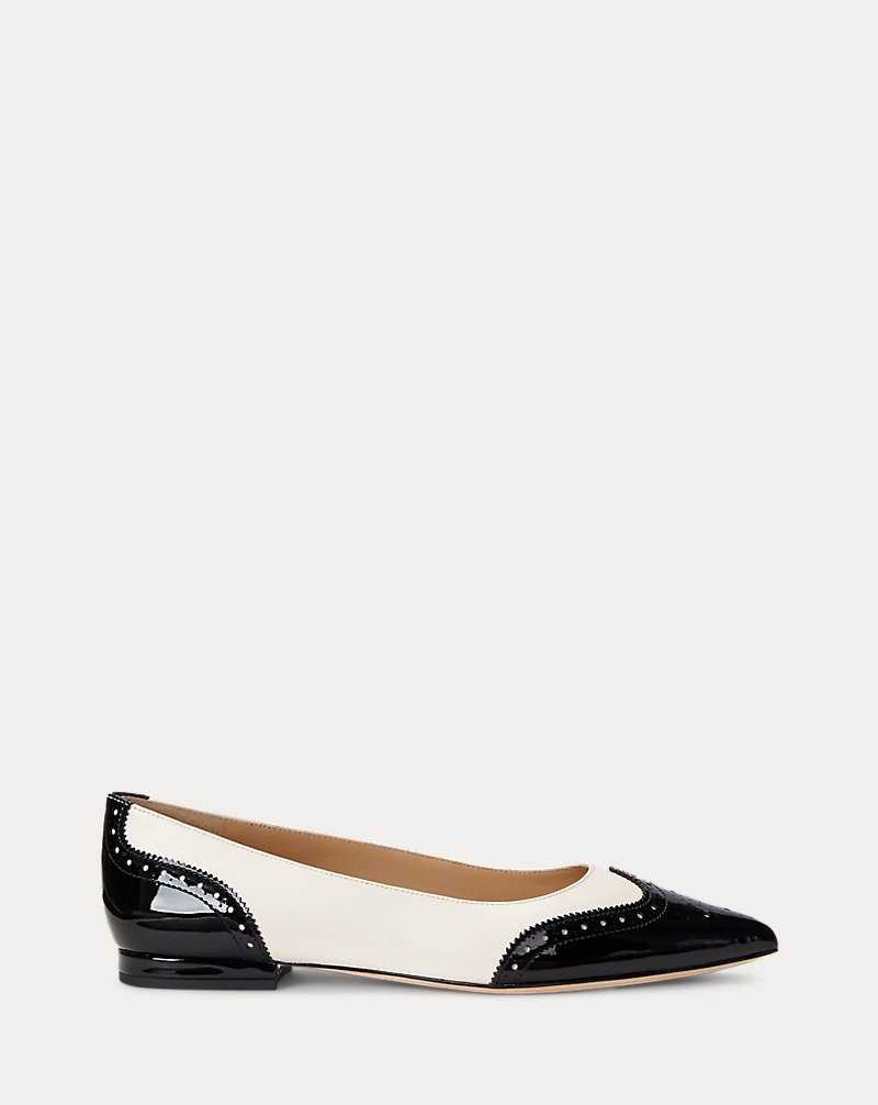 Zapatos Planos Ralph Lauren Loraine Patent-Leather-Trim Ballet Mujer Soft White/Black | OHNQREP-72 - vista 1