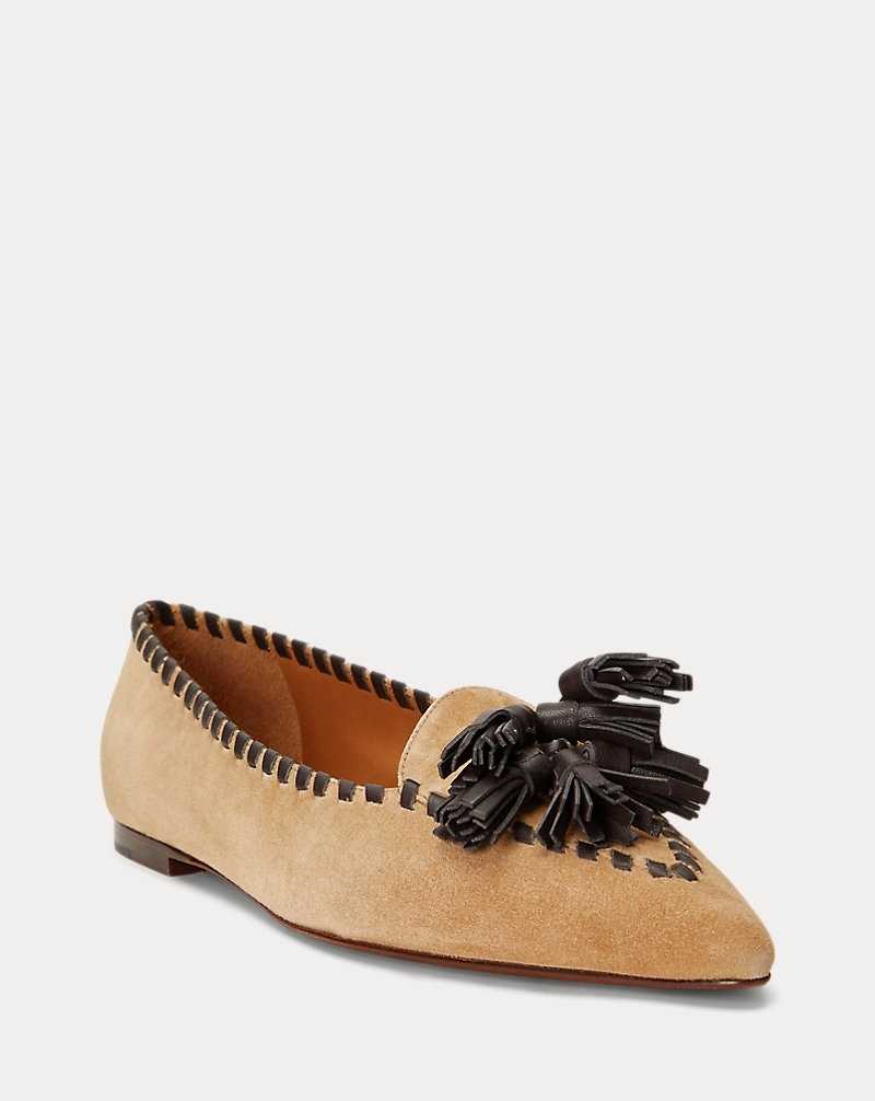 Zapatos Planos Ralph Lauren Two-Tone Tasselled Suede Loafer Mujer Tan | WAKYIQC-12 - vista 2