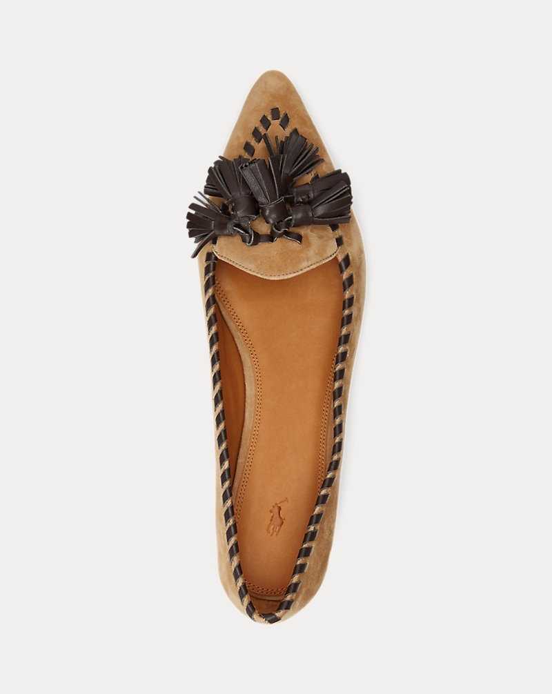 Zapatos Planos Ralph Lauren Two-Tone Tasselled Suede Loafer Mujer Tan | WAKYIQC-12 - vista 4
