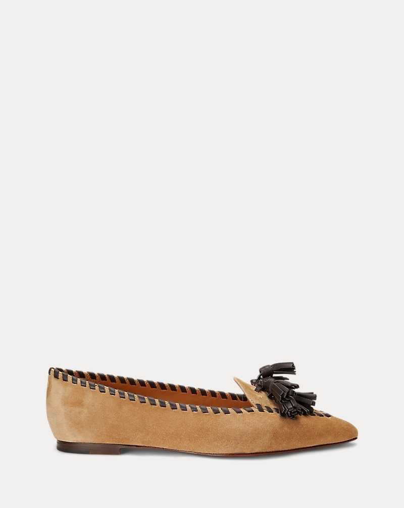Zapatos Planos Ralph Lauren Two-Tone Tasselled Suede Loafer Mujer Tan | WAKYIQC-12 - vista 1