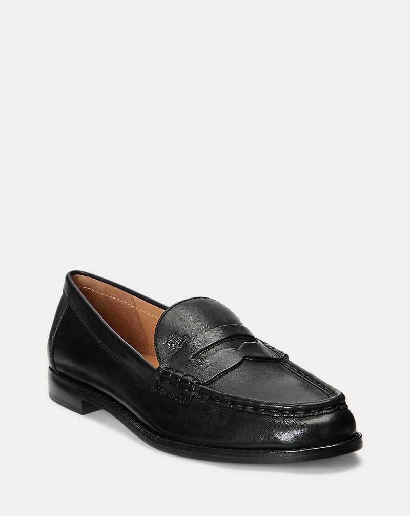 Zapatos Planos Ralph Lauren Wynnie Burnished Leather Loafer Mujer Negros | HGFBNUE-89 - vista 2