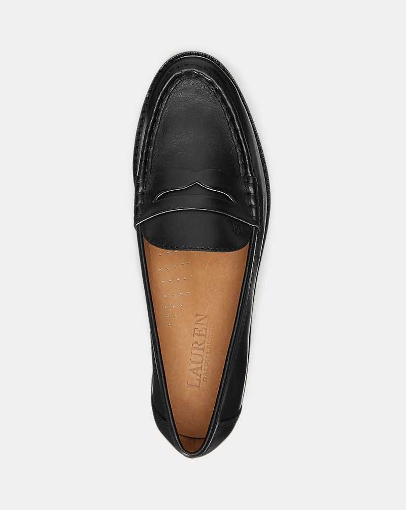 Zapatos Planos Ralph Lauren Wynnie Burnished Leather Loafer Mujer Negros | HGFBNUE-89 - vista 4