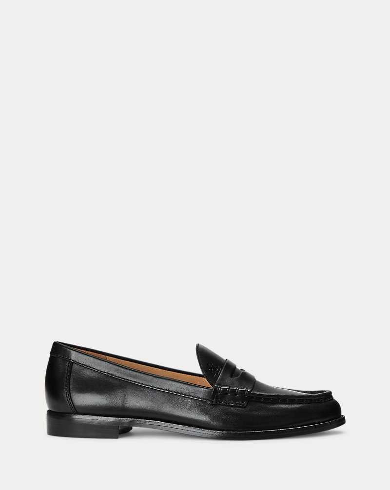Zapatos Planos Ralph Lauren Wynnie Burnished Leather Loafer Mujer Negros | HGFBNUE-89 - vista 1