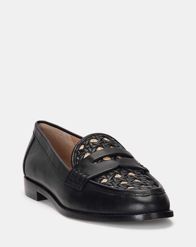 Zapatos Planos Ralph Lauren Wynnie II Woven Leather Raffia Loafer Mujer Black/Antique Ntrl | FLYDSAN-13 - vista 2