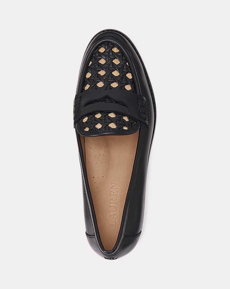 Zapatos Planos Ralph Lauren Wynnie II Woven Leather Raffia Loafer Mujer Black/Antique Ntrl | FLYDSAN-13 - vista 4