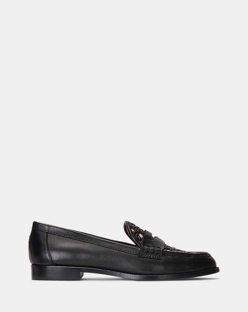 Zapatos Planos Ralph Lauren Wynnie II Woven Leather Raffia Loafer Mujer Black/Antique Ntrl | FLYDSAN-13 - vista 1