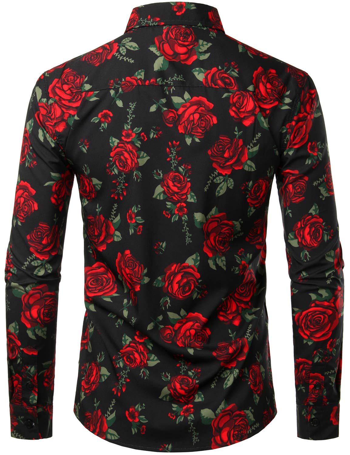Camisa casual Rose Black de manga larga Button Up para hombre