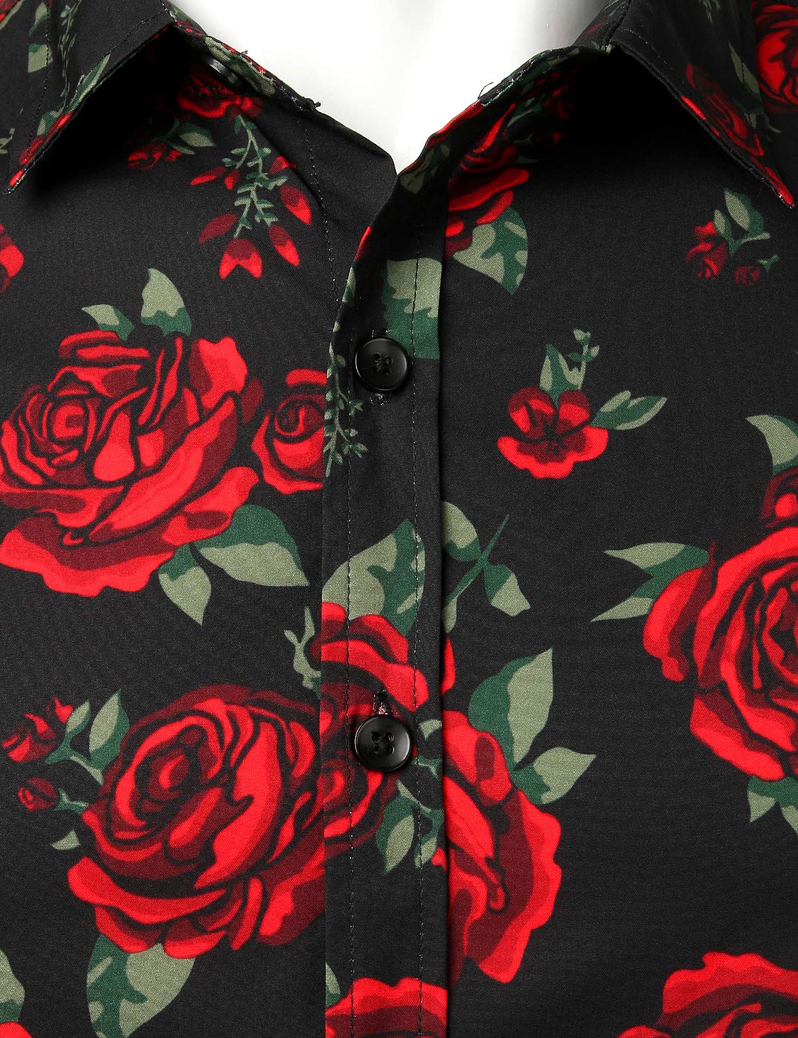 Camisa casual Rose Black de manga larga Button Up para hombre
