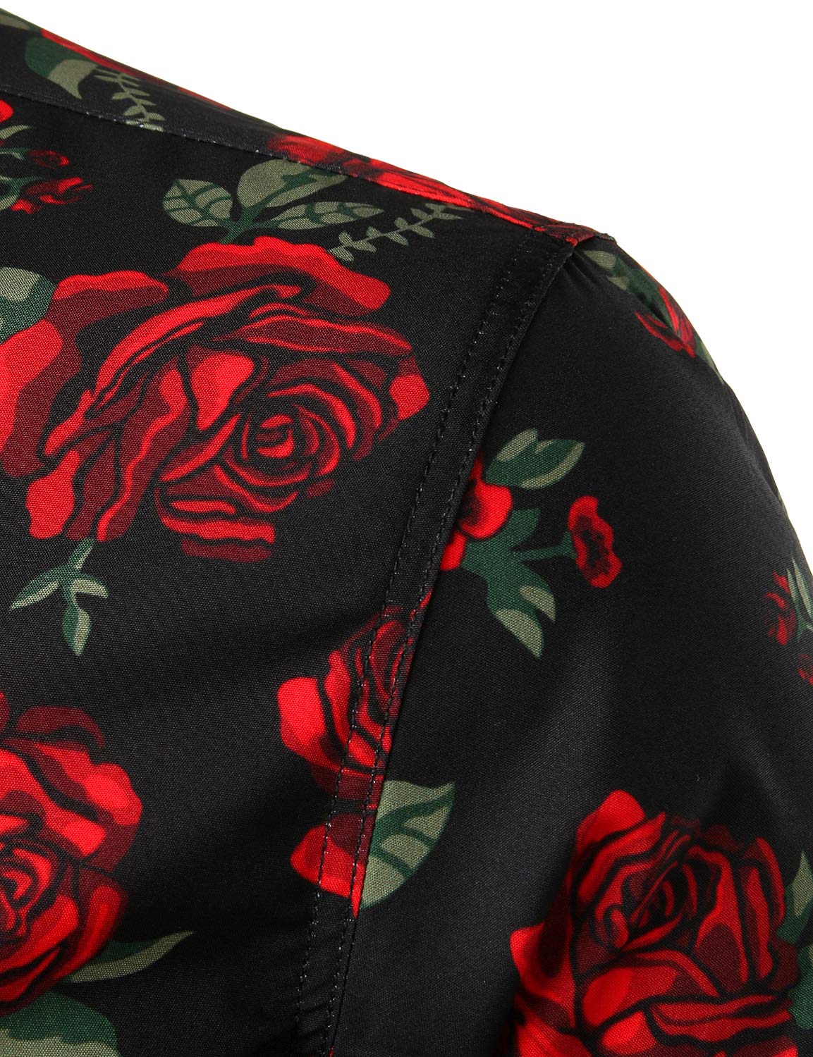 Camisa casual Rose Black de manga larga Button Up para hombre