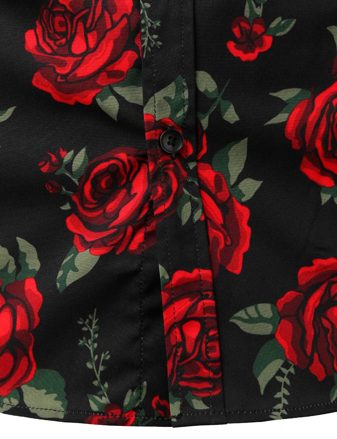 Camisa casual Rose Black de manga larga Button Up para hombre