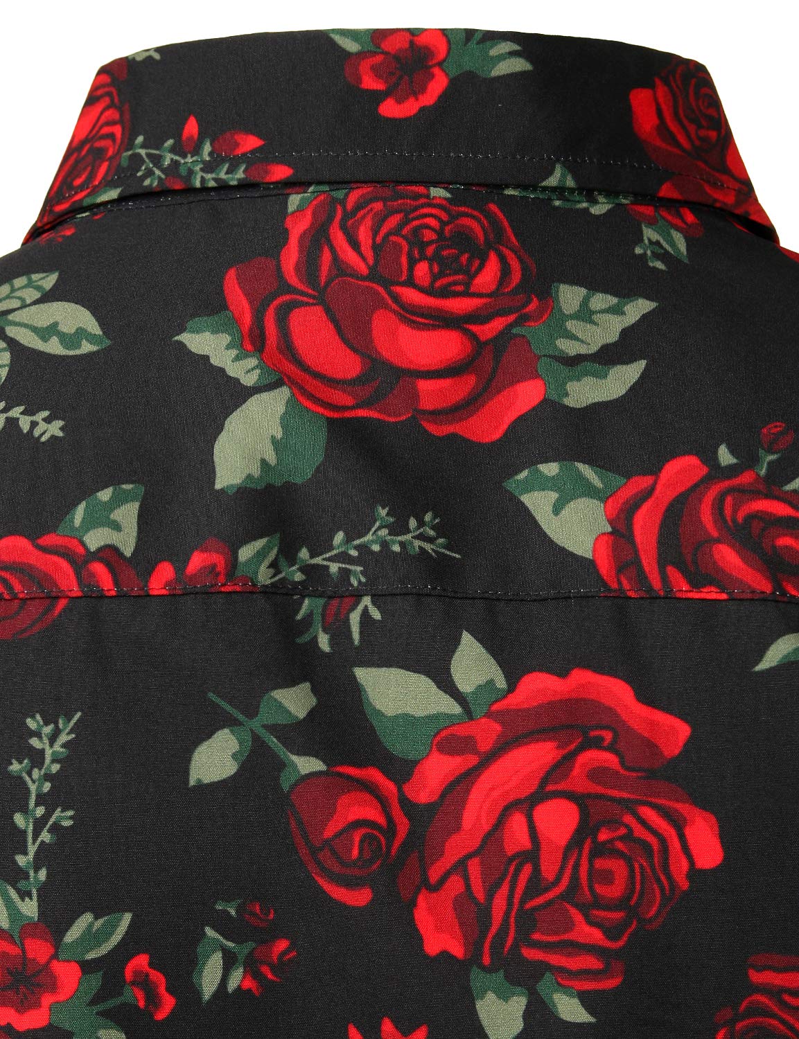 Camisa casual Rose Black de manga larga Button Up para hombre