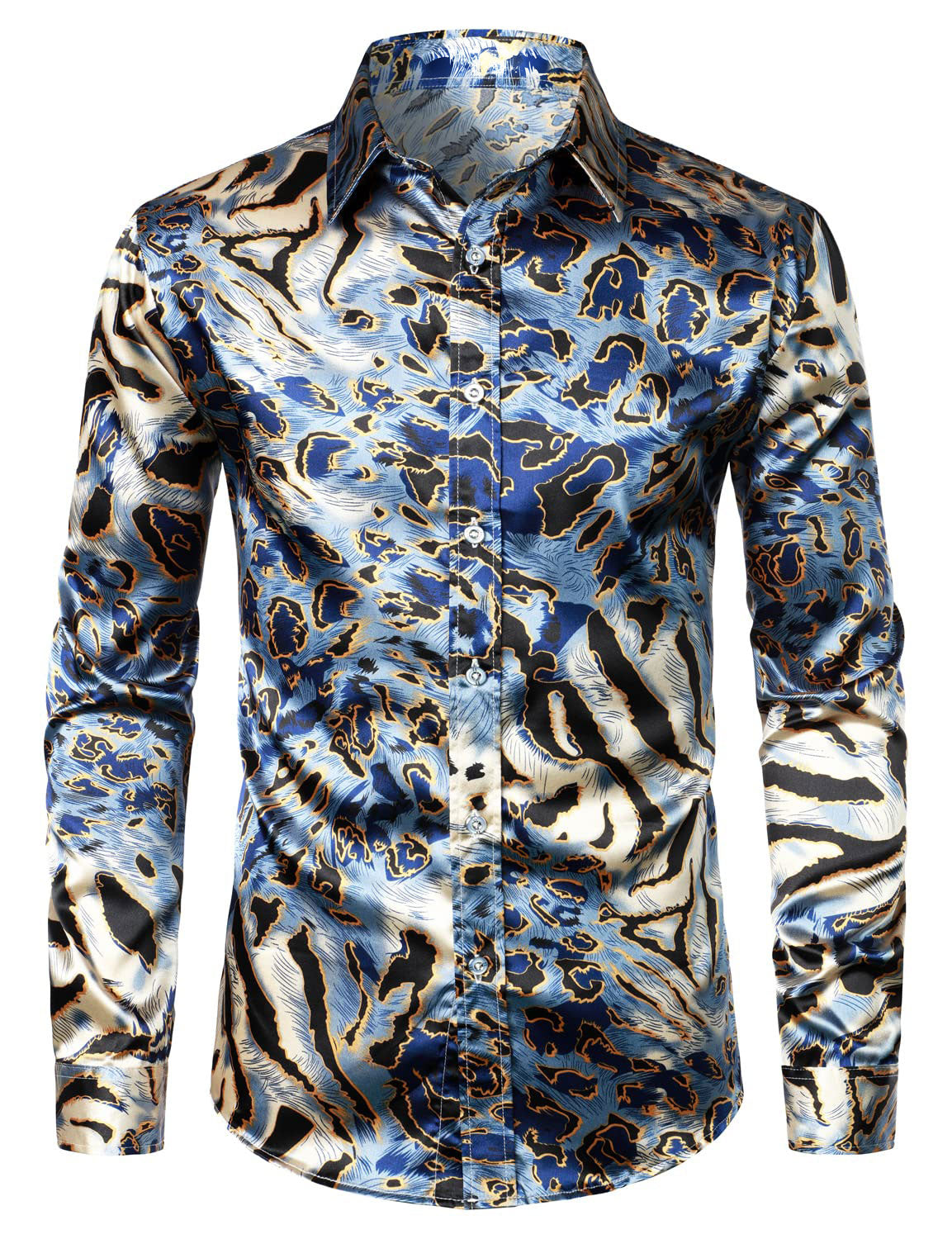 Camisa de vestir Leopard vintage de manga larga Button Up para hombre