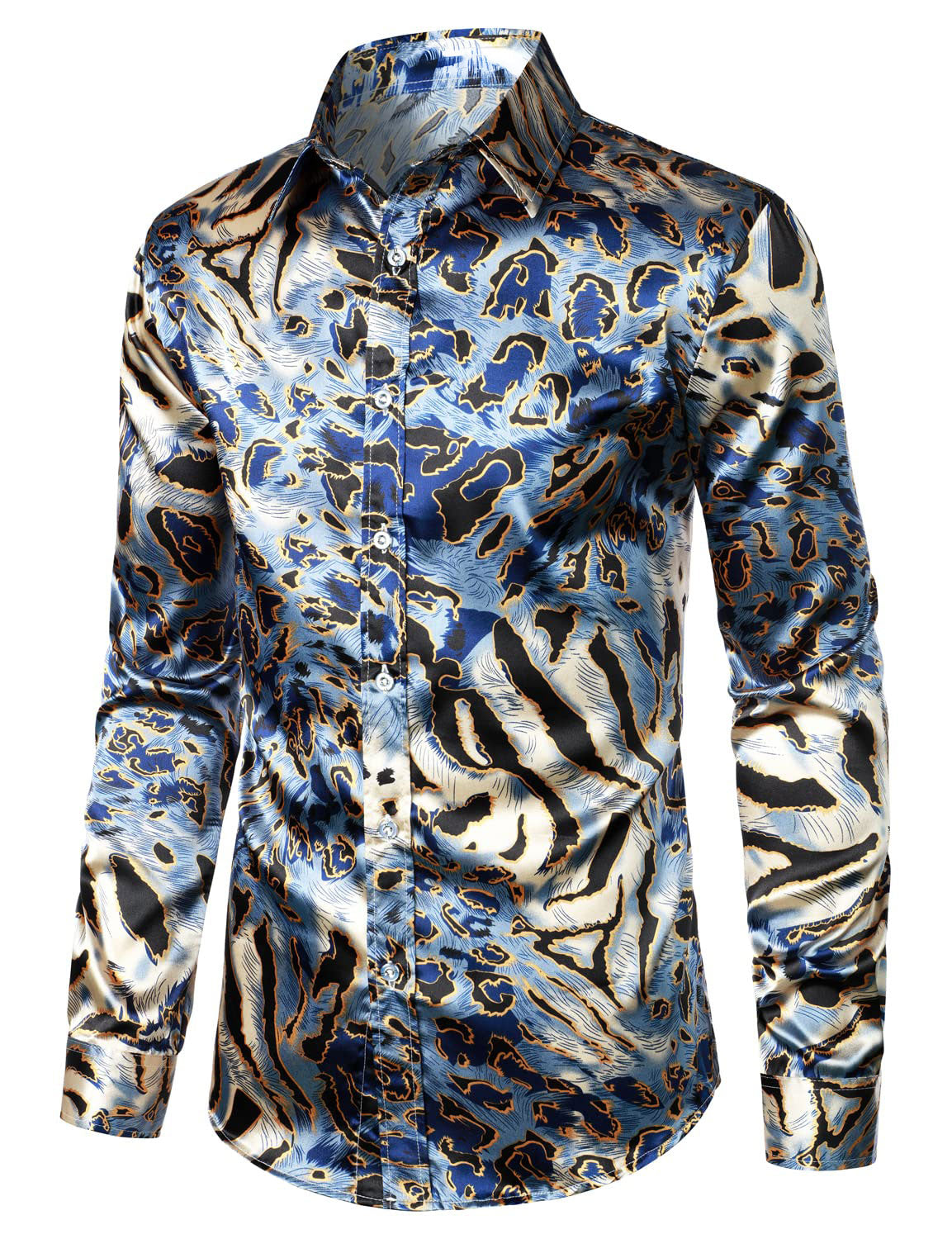 Camisa de vestir Leopard vintage de manga larga Button Up para hombre