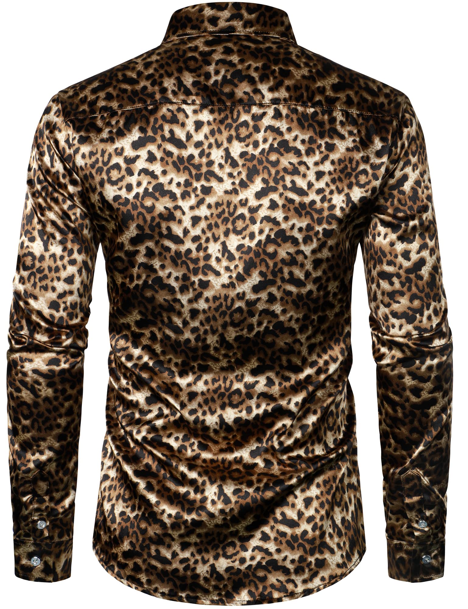 Camisa retro Leopard Button Up Brown de manga larga para hombre