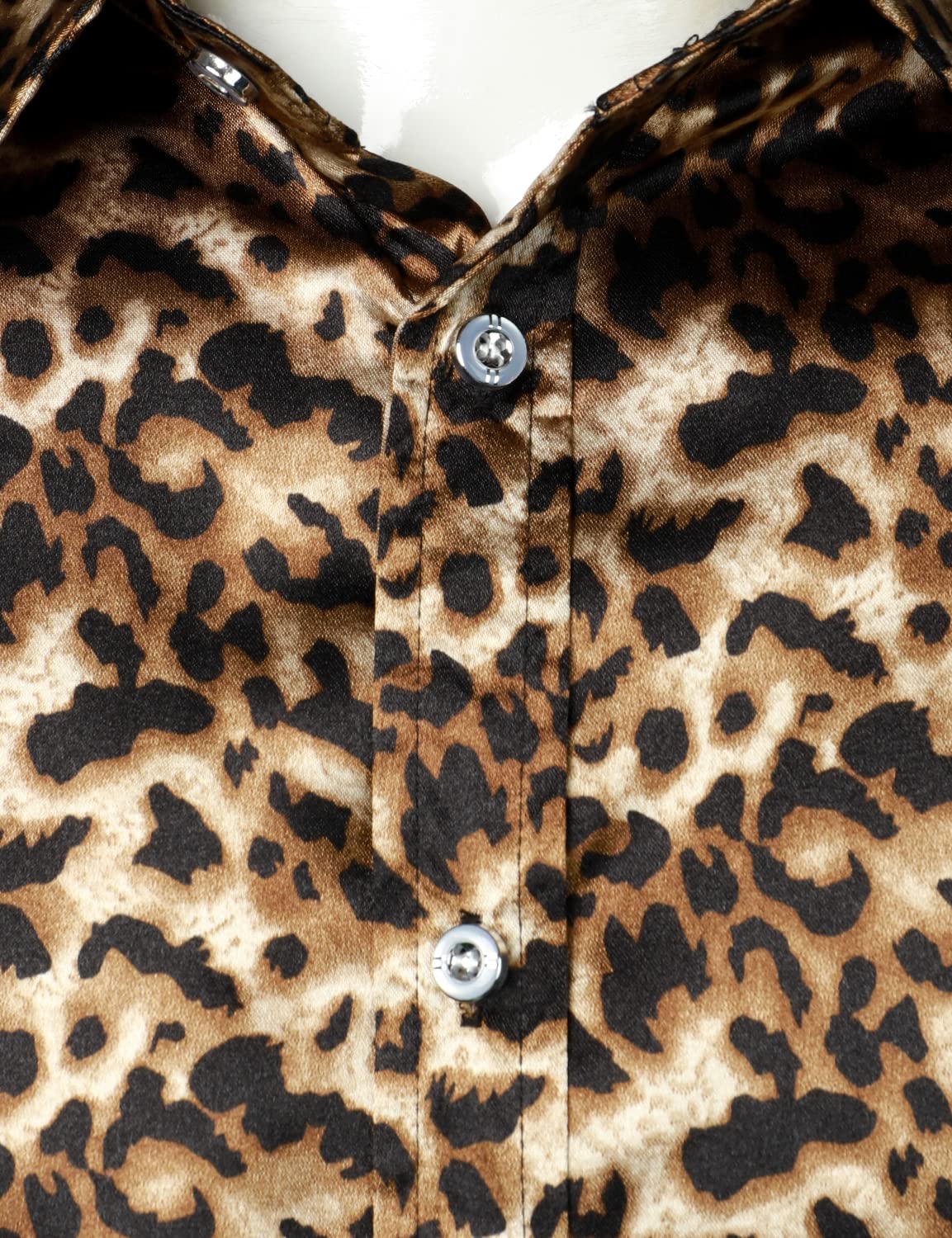 Camisa retro Leopard Button Up Brown de manga larga para hombre