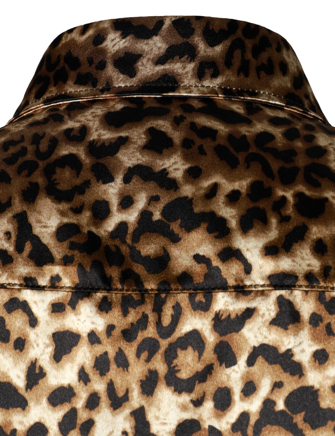 Camisa retro Leopard Button Up Brown de manga larga para hombre