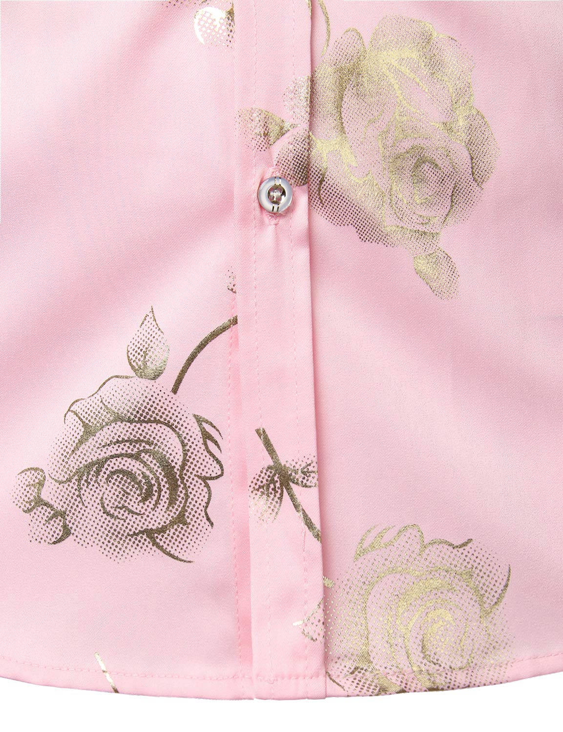 Camisa de vestir casual Rose floral estampado Pink Button Up de manga larga para hombre