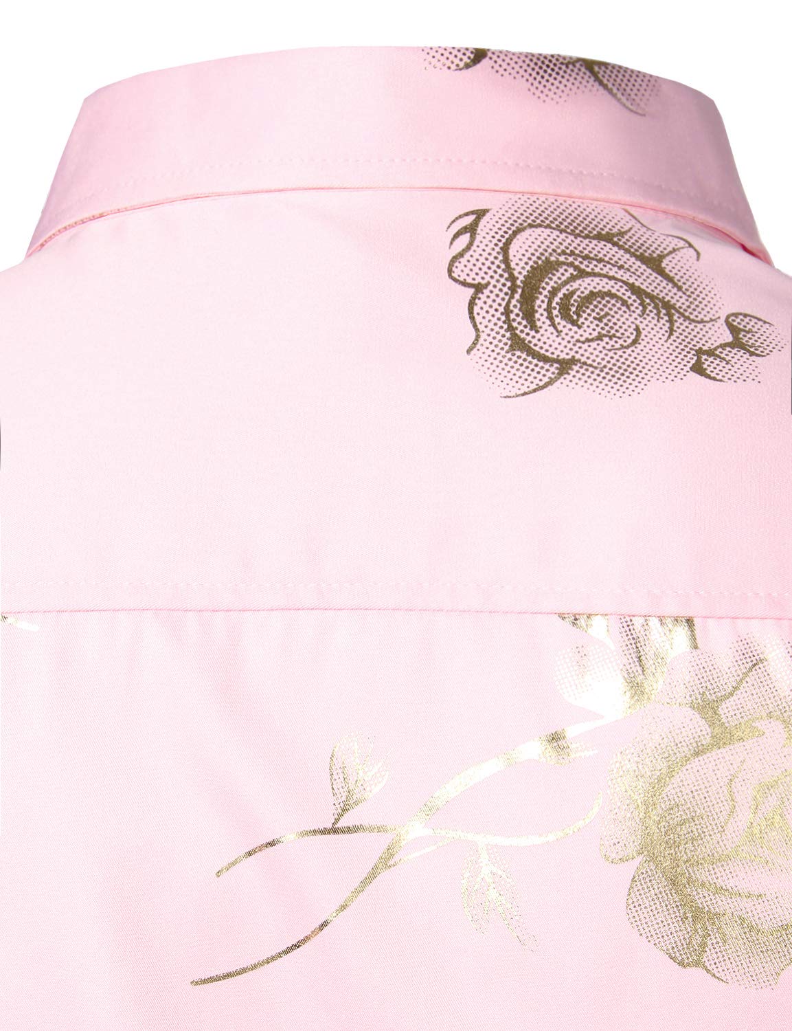 Camisa de vestir casual Rose floral estampado Pink Button Up de manga larga para hombre
