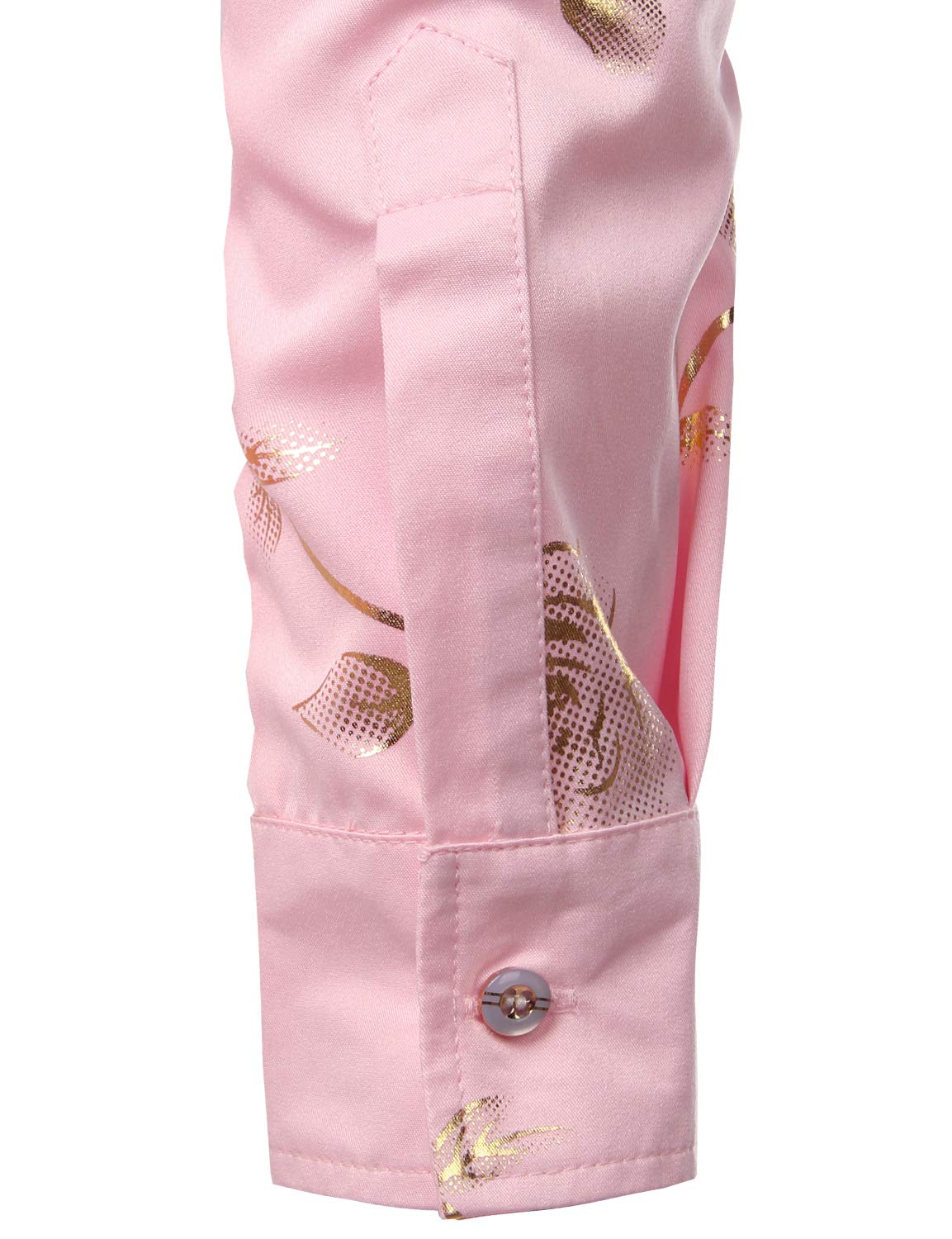 Camisa de vestir casual Rose floral estampado Pink Button Up de manga larga para hombre