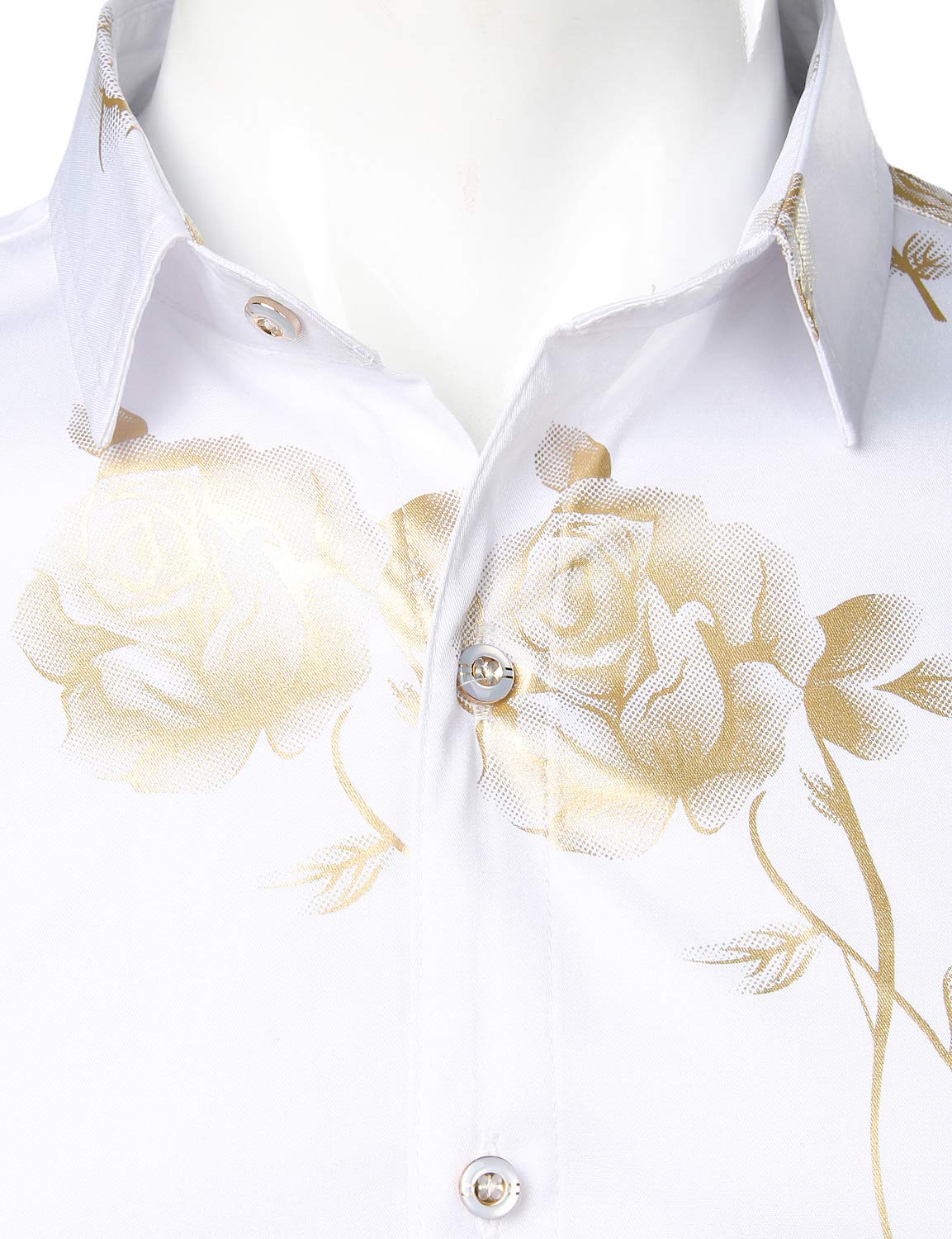 Camisa de vestir casual Yellow Rose floral estampado Button Up de manga larga para hombre