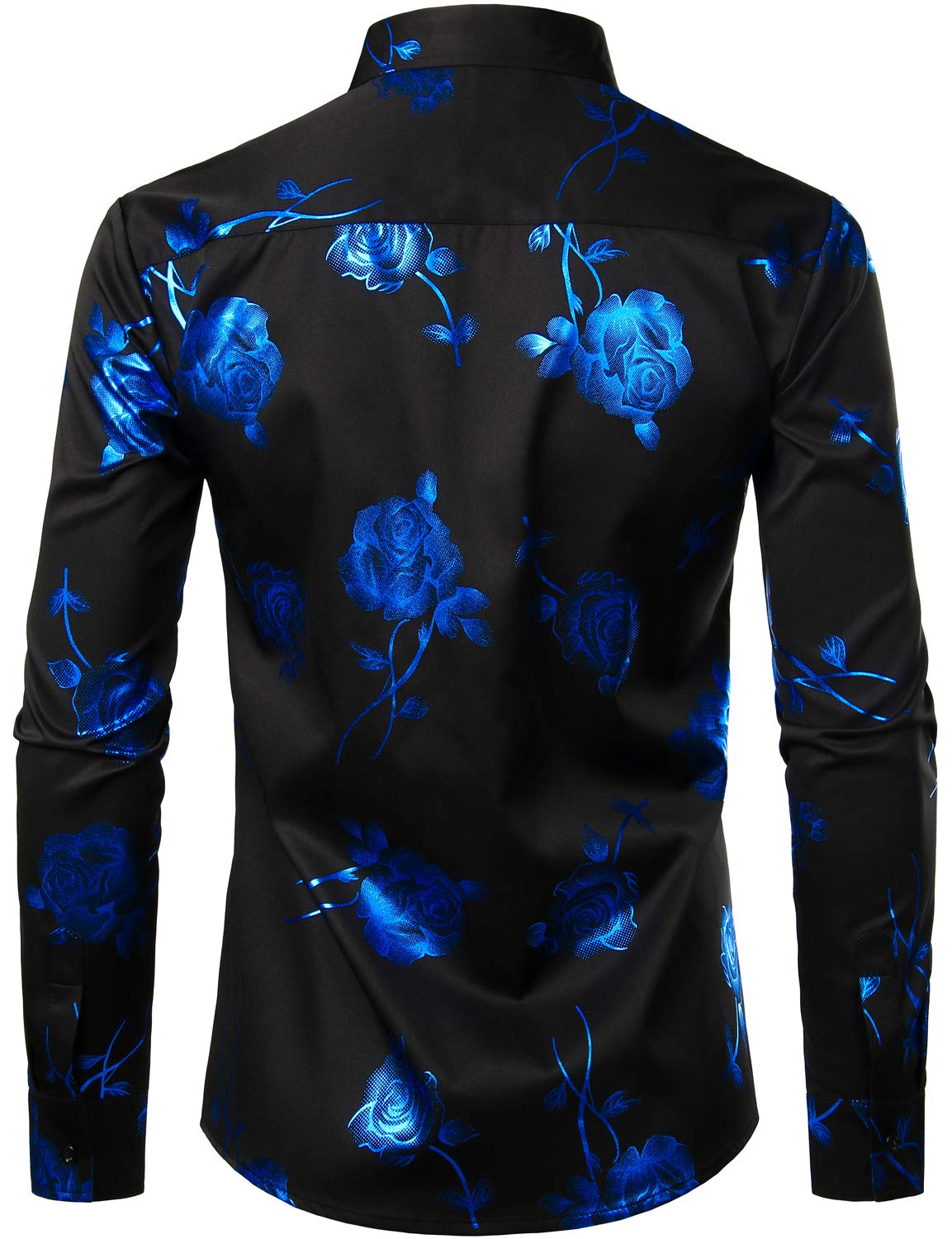 Camisa de vestir Blue Rose floral estampado de manga larga Button Up para hombre