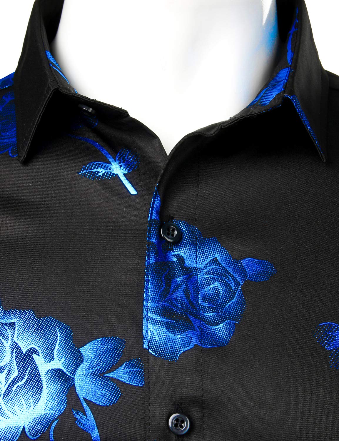 Camisa de vestir Blue Rose floral estampado de manga larga Button Up para hombre