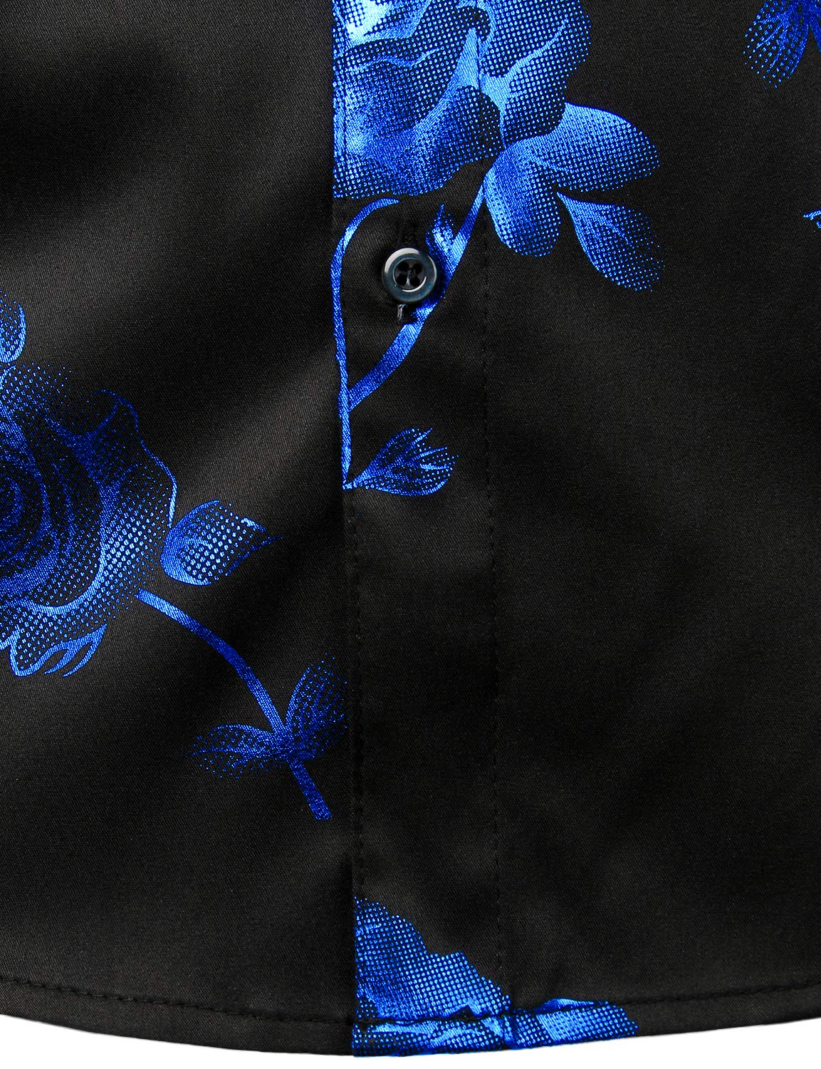 Camisa de vestir Blue Rose floral estampado de manga larga Button Up para hombre