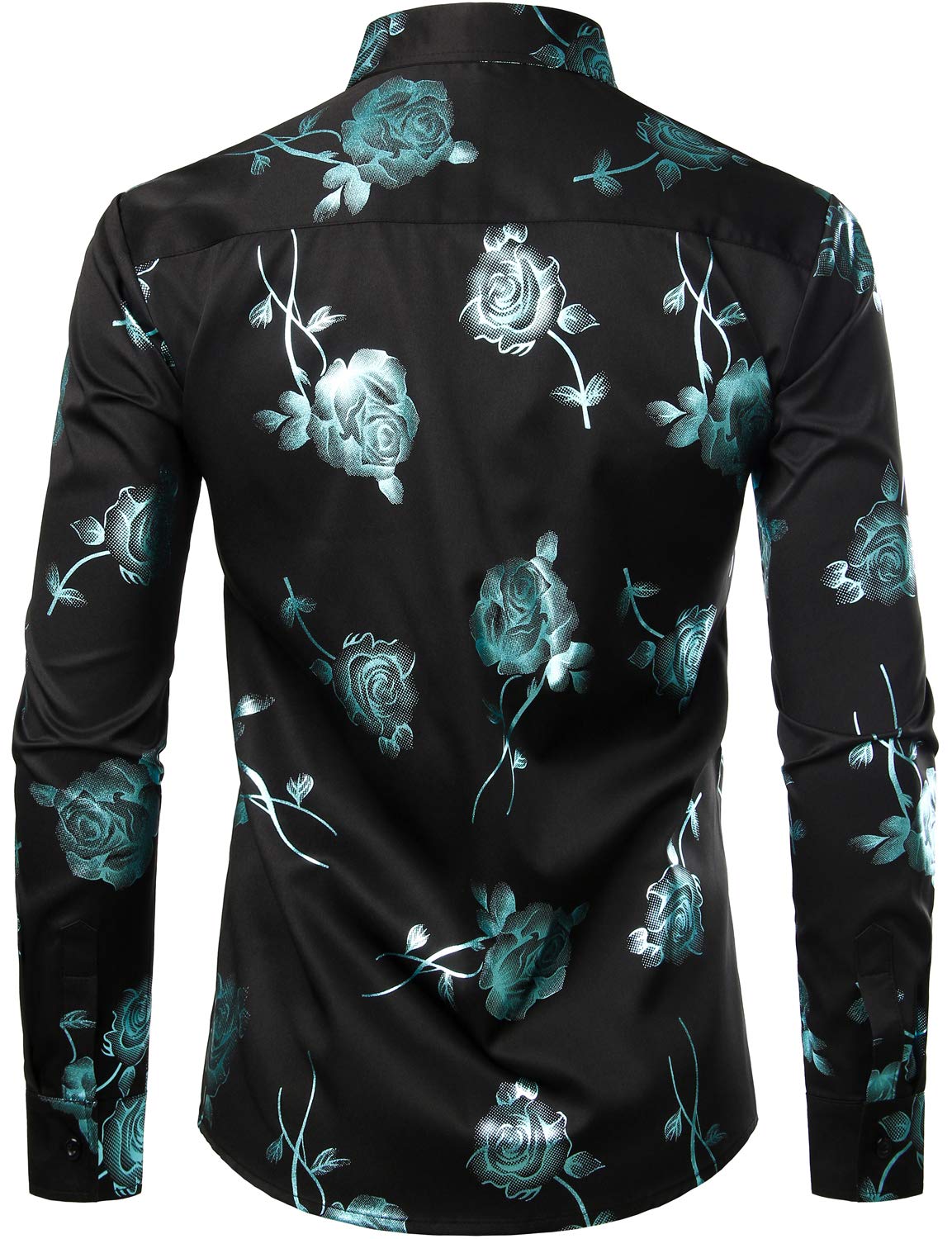 Camisa de vestir casual Rose floral estampado Button Up de manga larga para hombre
